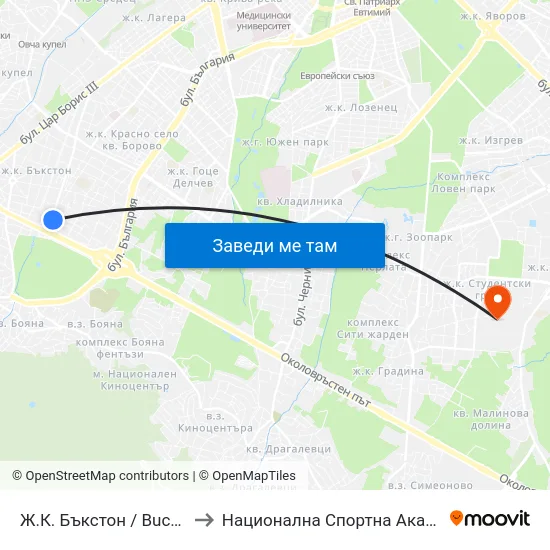 Ж.К. Бъкстон / Buckstone Qr. (0587) to Национална Спортна Академия Васил Левски map