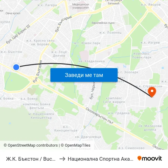 Ж.К. Бъкстон / Buckstone Qr. (0591) to Национална Спортна Академия Васил Левски map