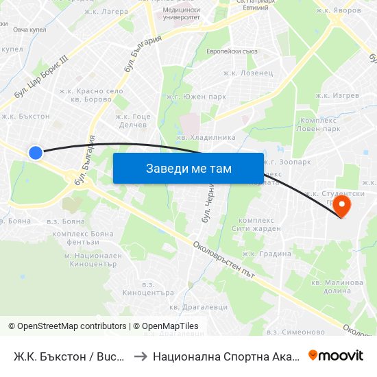 Ж.К. Бъкстон / Buckstone Qr. (0586) to Национална Спортна Академия Васил Левски map