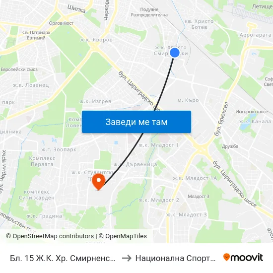 Бл. 15 Ж.К. Хр. Смирненски / Bl. 15, Hr. Smirnenski Qr. (0140) to Национална Спортна Академия Васил Левски map