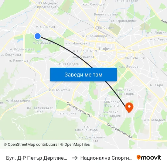 Бул. Д-Р Петър Дертлиев / Dr. Petar Dertliev Blvd. (2610) to Национална Спортна Академия Васил Левски map