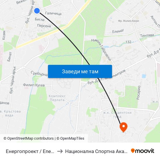 Енергопроект / Energoproekt (0575) to Национална Спортна Академия Васил Левски map