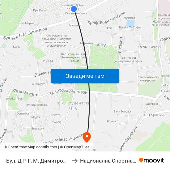 Бул. Д-Р Г. М. Димитров / G. M. Dimitrov Blvd. (0317) to Национална Спортна Академия Васил Левски map