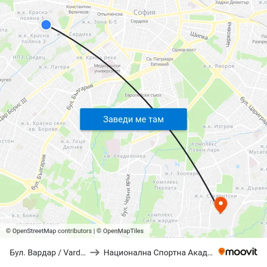 Бул. Вардар / Vardar Blvd. (0294) to Национална Спортна Академия Васил Левски map