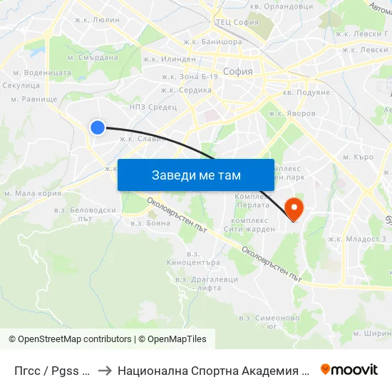 Пгсс / Pgss (1566) to Национална Спортна Академия Васил Левски map