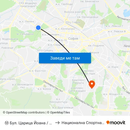 Ⓜ️ Бул. Царица Йоана / Tsaritsa Giovanna Blvd. (2419) to Национална Спортна Академия Васил Левски map