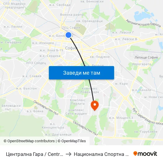 Ⓜ️ Централна Гара / Central Railway Station (1330) to Национална Спортна Академия Васил Левски map
