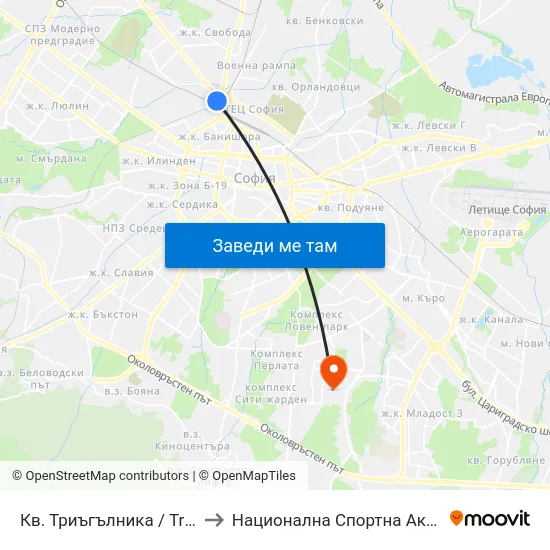 Кв. Триъгълника / Triagalnika Qr. (1776) to Национална Спортна Академия Васил Левски map