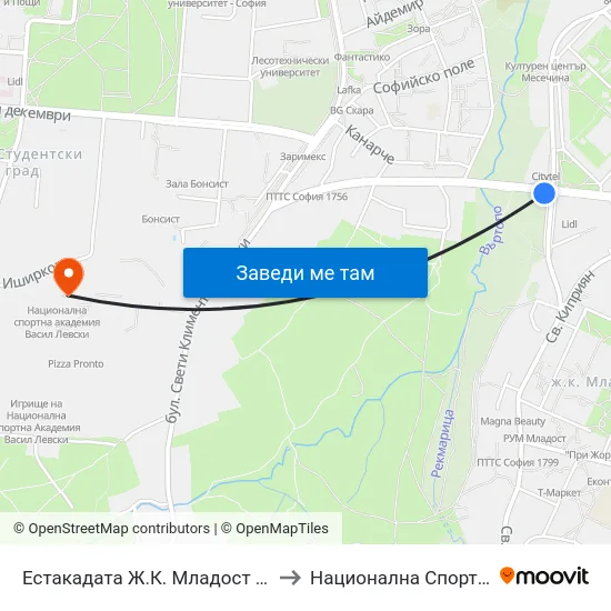 Естакадата Ж.К. Младост 2 / Mladost 2 Qr. Overhead Road (2807) to Национална Спортна Академия Васил Левски map