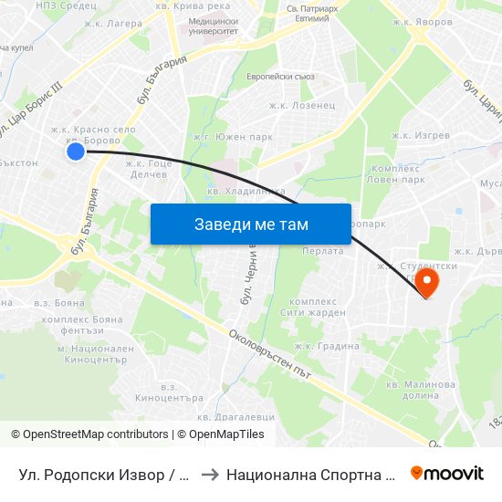 Ул. Родопски Извор / Rodopski Izvor St. (2730) to Национална Спортна Академия Васил Левски map