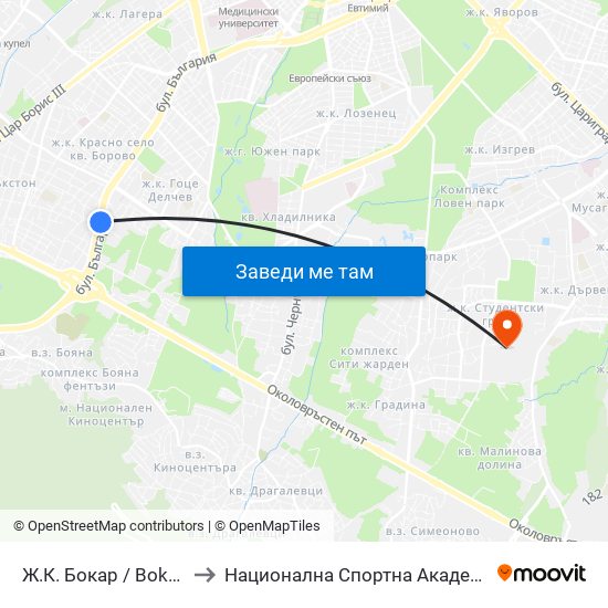 Ж.К. Бокар / Bokar Qr. (2688) to Национална Спортна Академия Васил Левски map