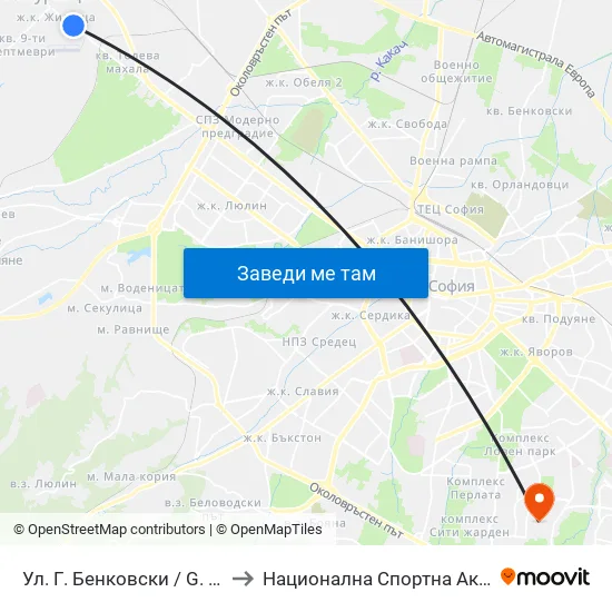 Ул. Г. Бенковски / G. Benkovski St. (1907) to Национална Спортна Академия Васил Левски map