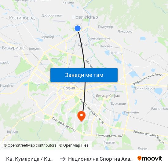 Кв. Кумарица / Kumaritsa Qr. (0859) to Национална Спортна Академия Васил Левски map