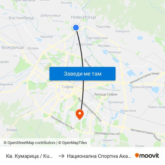 Кв. Кумарица / Kumaritsa Qr. (0856) to Национална Спортна Академия Васил Левски map