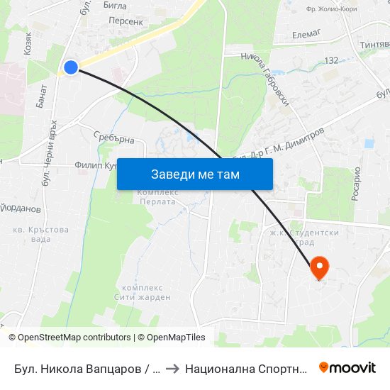 Бул. Никола Вапцаров / Nikola Vaptsarov Blvd. (0341) to Национална Спортна Академия Васил Левски map