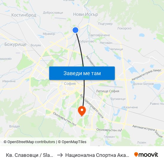 Кв. Славовци / Slavovtsi Qr. (0903) to Национална Спортна Академия Васил Левски map