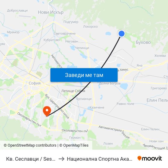 Кв. Сеславци / Seslavtsi Qr. (0898) to Национална Спортна Академия Васил Левски map