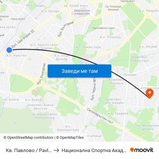 Кв. Павлово / Pavlovo Qr. (0892) to Национална Спортна Академия Васил Левски map
