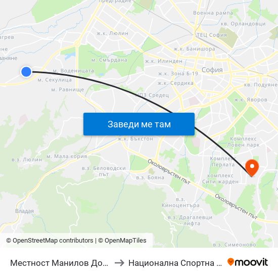Местност Манилов Дол / Manilov Dol Area (0917) to Национална Спортна Академия Васил Левски map