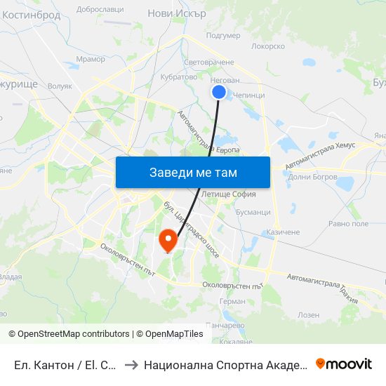 Ел. Кантон / El. Canton (0560) to Национална Спортна Академия Васил Левски map