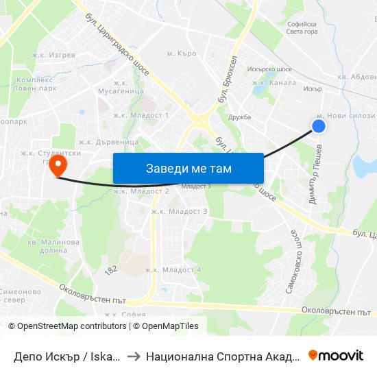 Депо Искър / Iskar Depot (0518) to Национална Спортна Академия Васил Левски map