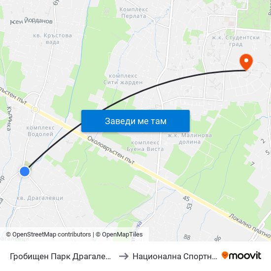 Гробищен Парк Драгалевци / Dragalevtsi Cemetery (0510) to Национална Спортна Академия Васил Левски map