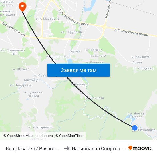 Вец Пасарел / Pasarel Hydroelectric Plant (0420) to Национална Спортна Академия Васил Левски map