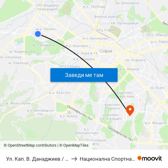 Ул. Кап. В. Данаджиев / Capt. V. Danadzhiev St. (1981) to Национална Спортна Академия Васил Левски map