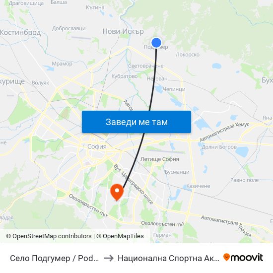 Село Подгумер / Podgumer Village (2188) to Национална Спортна Академия Васил Левски map