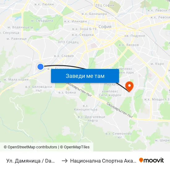 Ул. Дамяница / Damyanitsa St. (1922) to Национална Спортна Академия Васил Левски map