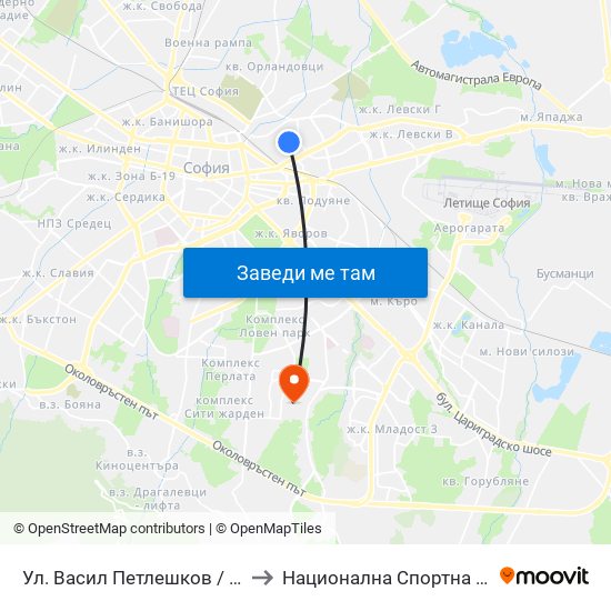 Ул. Васил Петлешков / Vasil Petleshkov St. (1864) to Национална Спортна Академия Васил Левски map