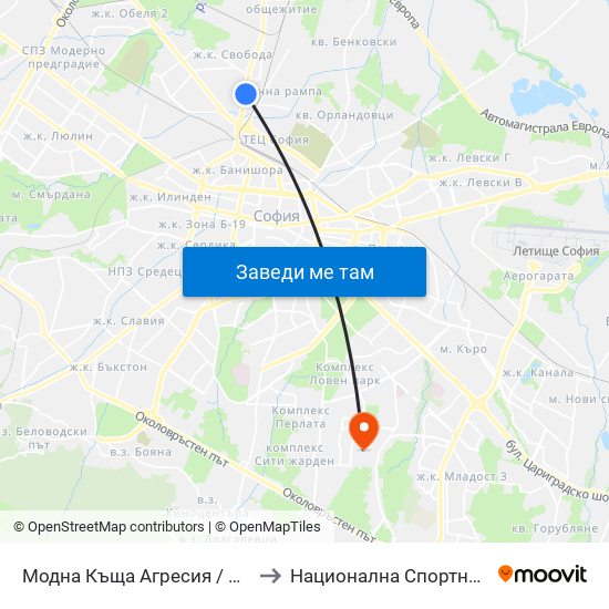 Модна Къща Агресия / Agressia Fashion House (0539) to Национална Спортна Академия Васил Левски map