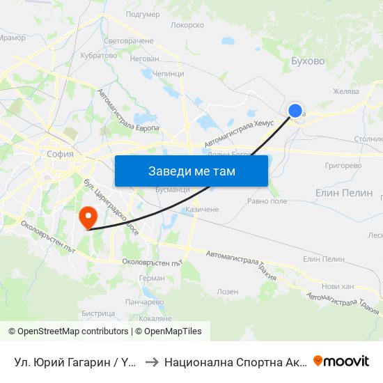 Ул. Юрий Гагарин / Yuri Gagarin St. (2263) to Национална Спортна Академия Васил Левски map