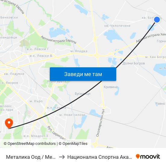 Металика Оод / Metalika Ltd. (1160) to Национална Спортна Академия Васил Левски map