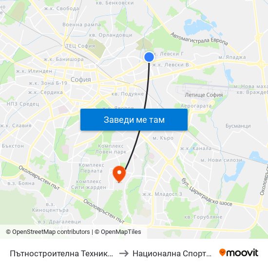 Пътностроителна Техника / Road Building Equipment (2483) to Национална Спортна Академия Васил Левски map