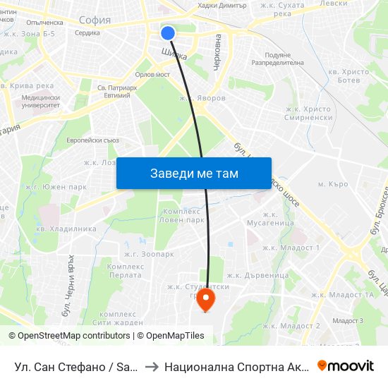 Ул. Сан Стефано / San Stefano St. (2168) to Национална Спортна Академия Васил Левски map