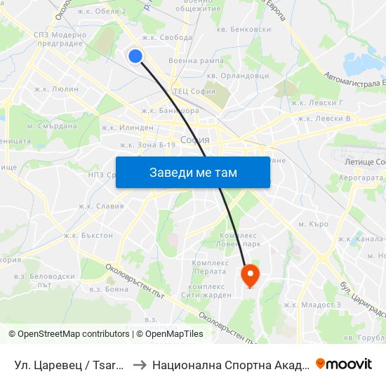 Ул. Царевец / Tsarevets St. (6217) to Национална Спортна Академия Васил Левски map