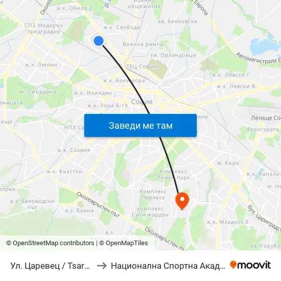 Ул. Царевец / Tsarevets St. (6217) to Национална Спортна Академия Васил Левски map