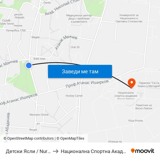 Детски Ясли / Nurseries (0533) to Национална Спортна Академия Васил Левски map