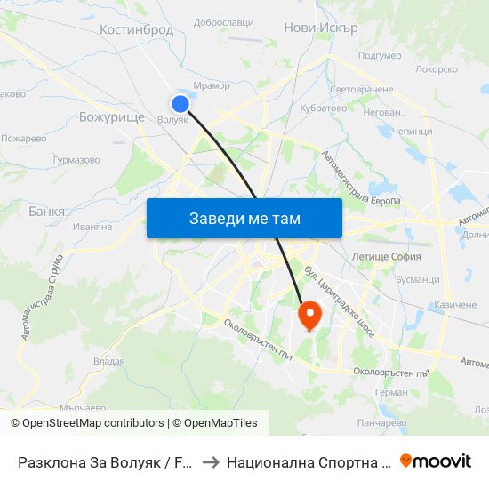 Разклона За Волуяк / Fork Road To Voluyak (1215) to Национална Спортна Академия Васил Левски map