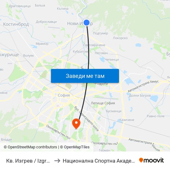 Кв. Изгрев / Izgrev Qr. (0846) to Национална Спортна Академия Васил Левски map