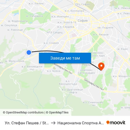 Ул. Стефан Пешев / Stefan Geshev St. (2193) to Национална Спортна Академия Васил Левски map