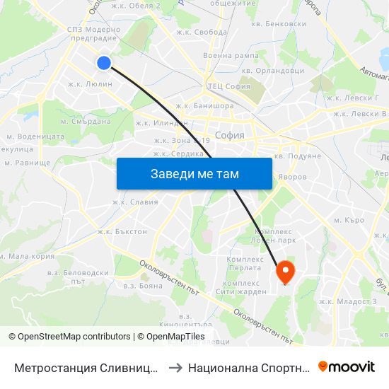 Метростанция Сливница / Slivnitsa Metro Station (1063) to Национална Спортна Академия Васил Левски map