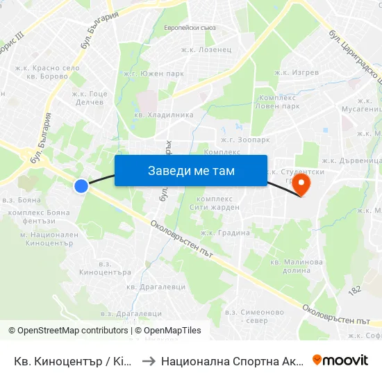Кв. Киноцентър / Kinotsentar Qr. (1967) to Национална Спортна Академия Васил Левски map