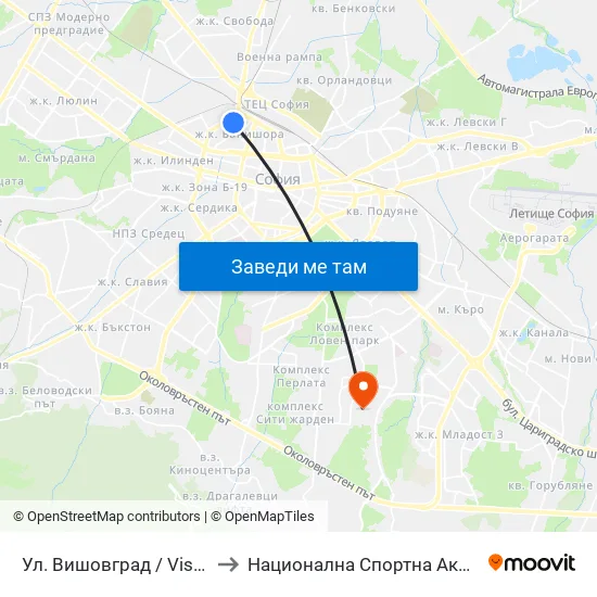 Ул. Вишовград / Vishovgrad St. (1881) to Национална Спортна Академия Васил Левски map