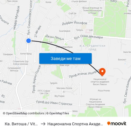 Кв. Витоша / Vitosha (0821) to Национална Спортна Академия Васил Левски map