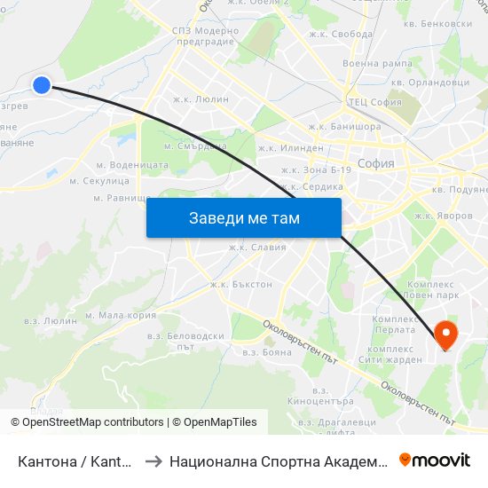 Кантона / Kantona (0790) to Национална Спортна Академия Васил Левски map