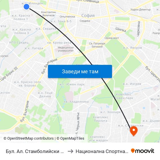 Бул. Ал. Стамболийски / Al. Stamboliyski Blvd. (0281) to Национална Спортна Академия Васил Левски map