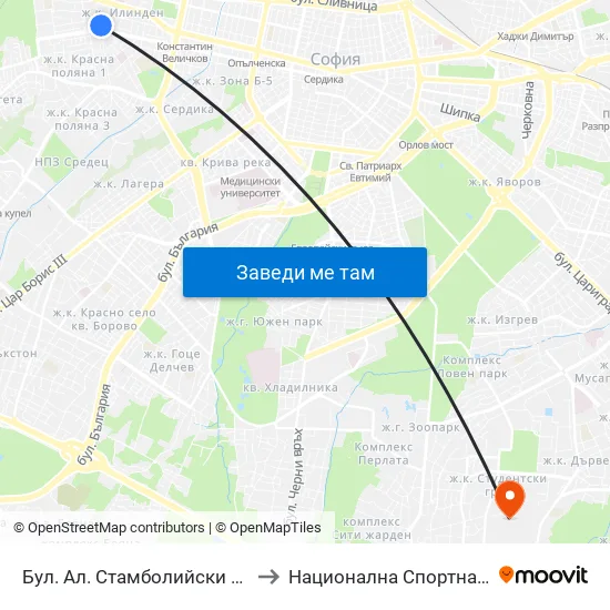Бул. Ал. Стамболийски / Al. Stamboliyski Blvd. (0281) to Национална Спортна Академия Васил Левски map