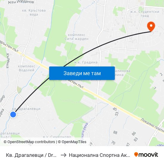 Кв. Драгалевци / Dragalevtsi Qr. (0835) to Национална Спортна Академия Васил Левски map